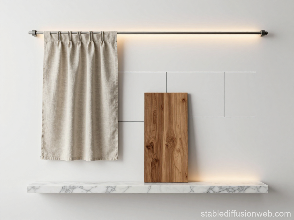Minimalist Material Presentation Board with Fabric and Wood Samples