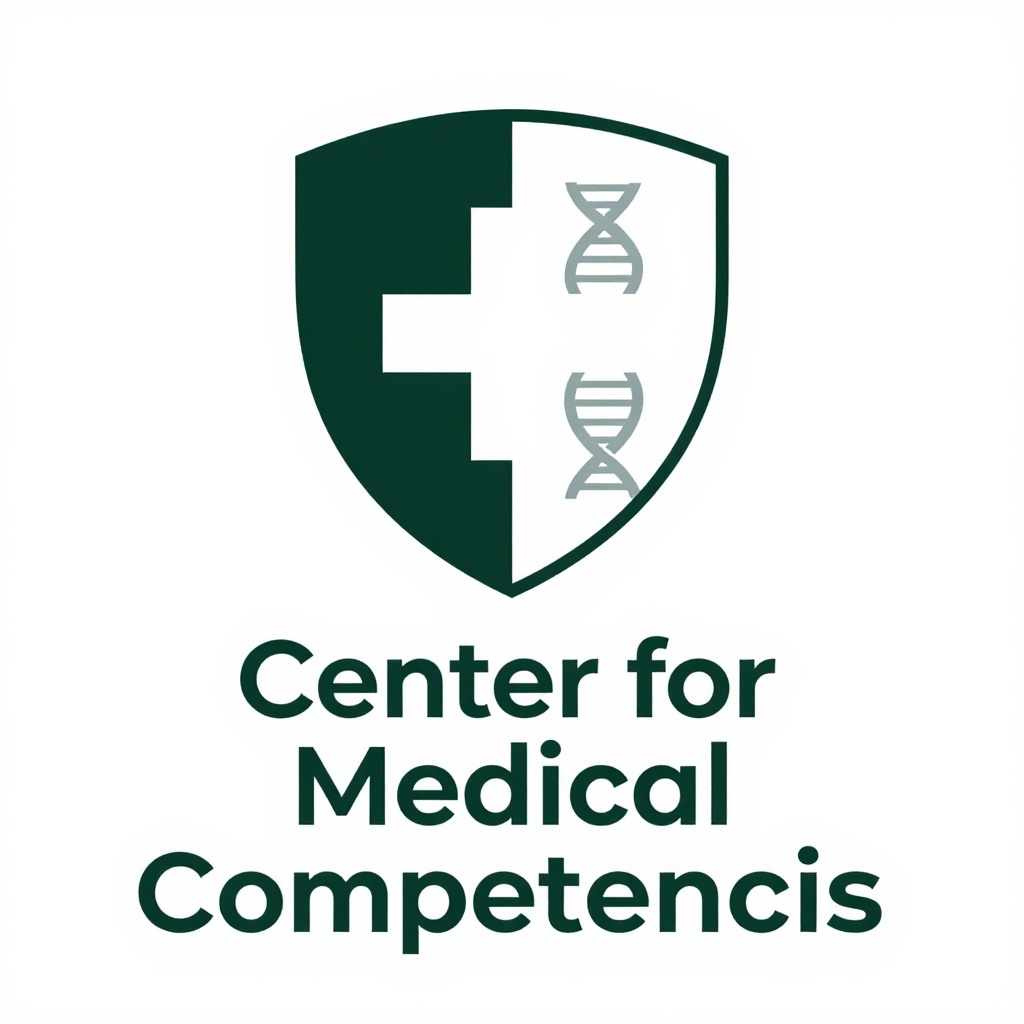 Minimalist Medical Competencies Logo with DNA and Shield