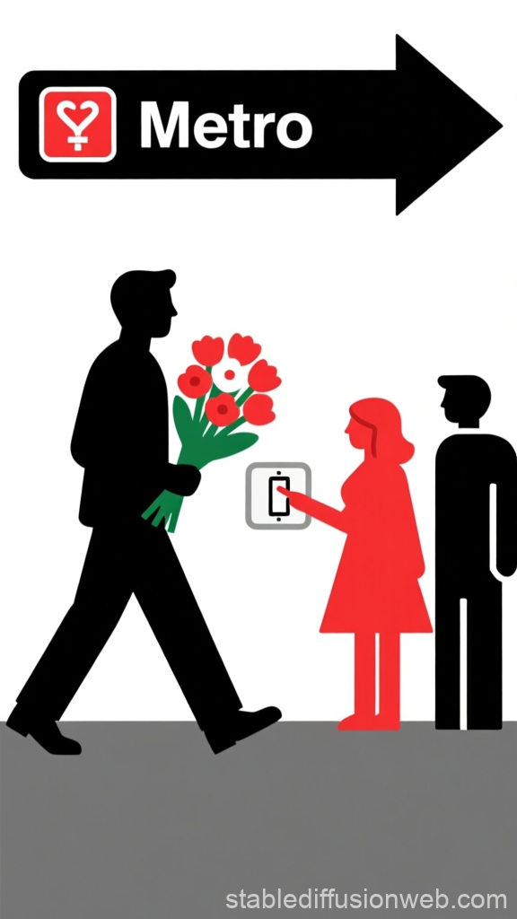 Minimalist Metro Signage with Silhouettes and Flowers