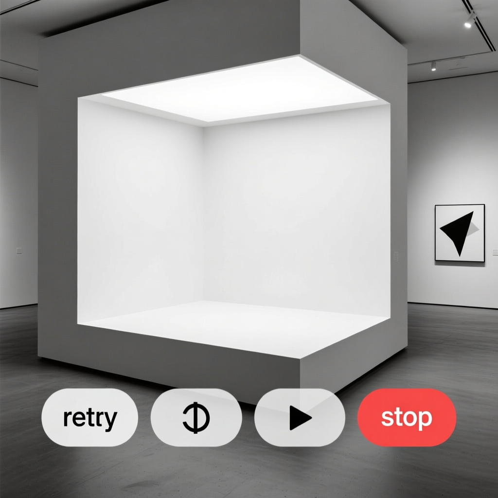 Minimalist Modern Art Gallery with UI Buttons Overlay