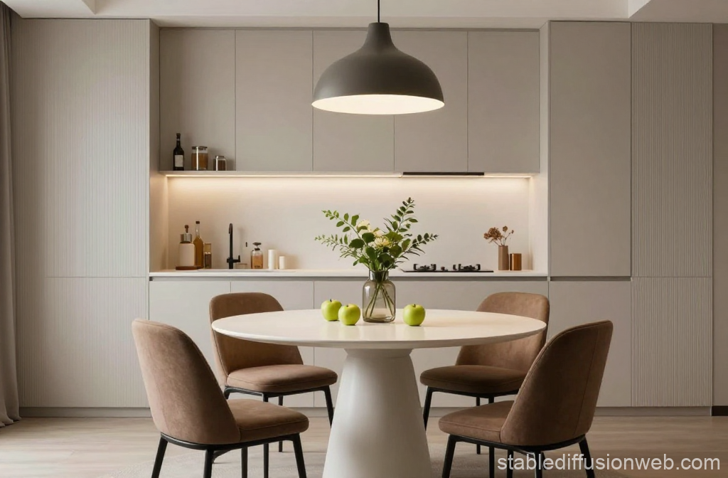 Minimalist Modern Kitchen with Round Dining Table