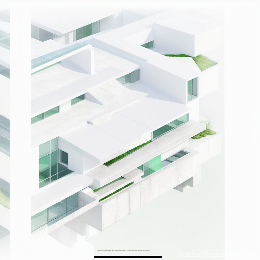 Minimalist Modern White Architectural Structure with Green Accents