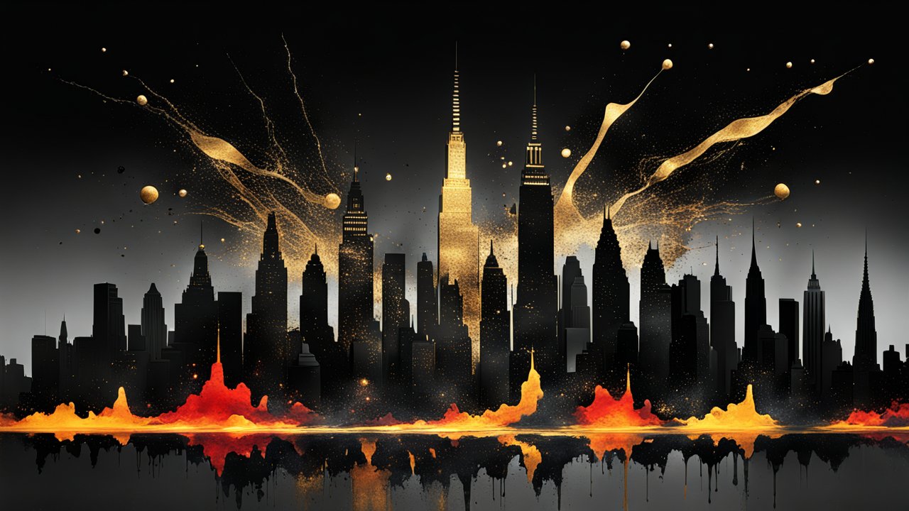 Minimalist New York City Skyline with Gold and Orange Accents