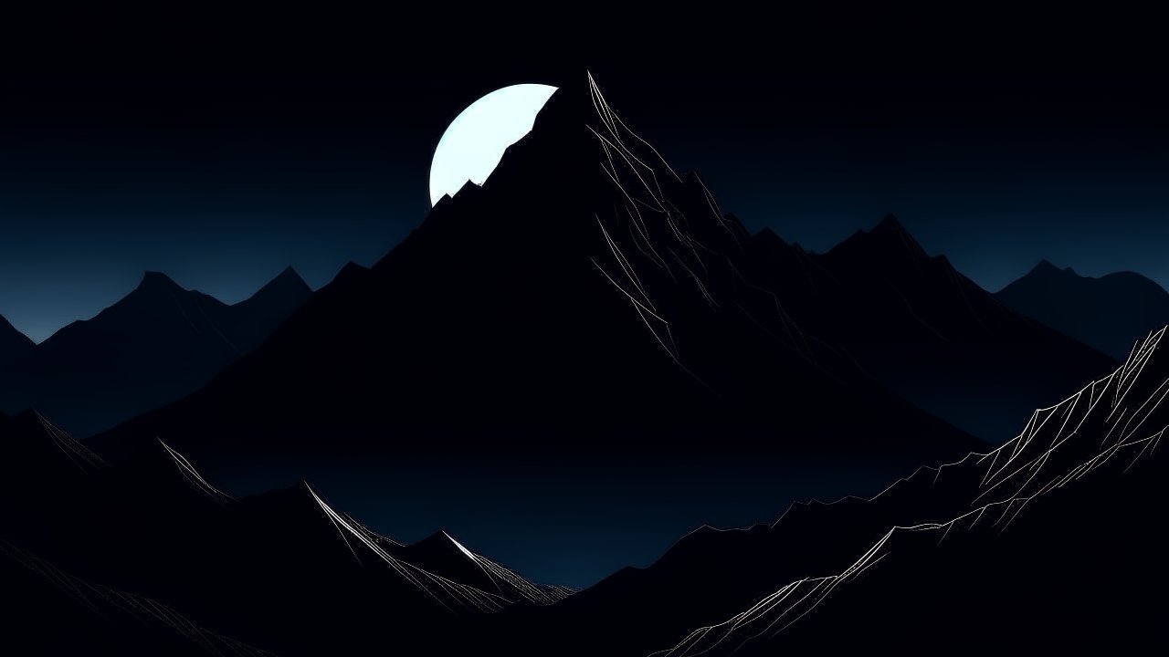 Minimalist Night Mountain Silhouette with Moon