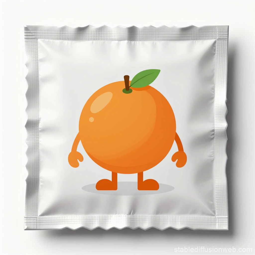 Minimalist Orange Mascot on Condom Packaging