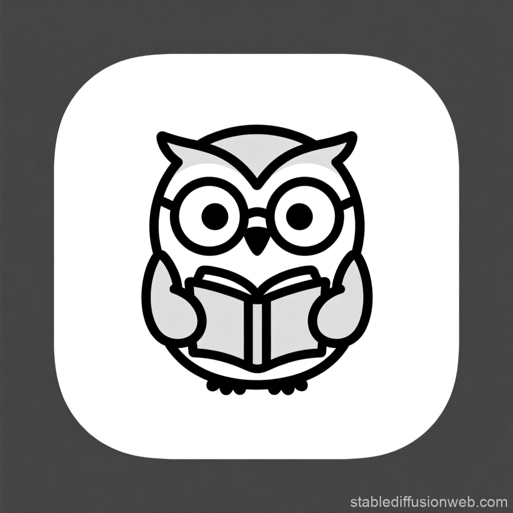 Minimalist Owl Icon Reading a Book