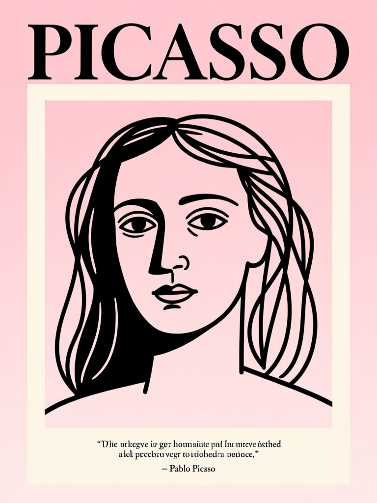 Minimalist Picasso-Inspired Portrait in Black and Pink