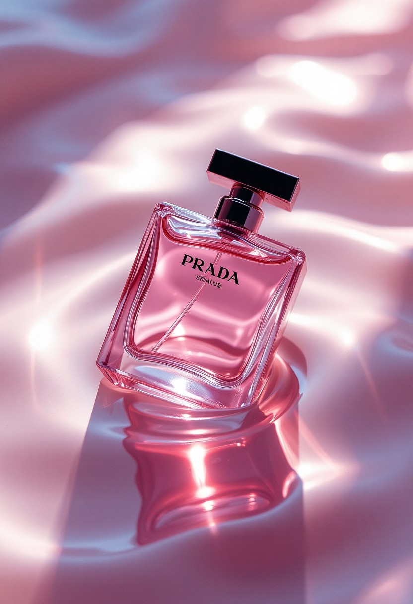 Minimalist Prada Perfume Bottle with Pink Reflections