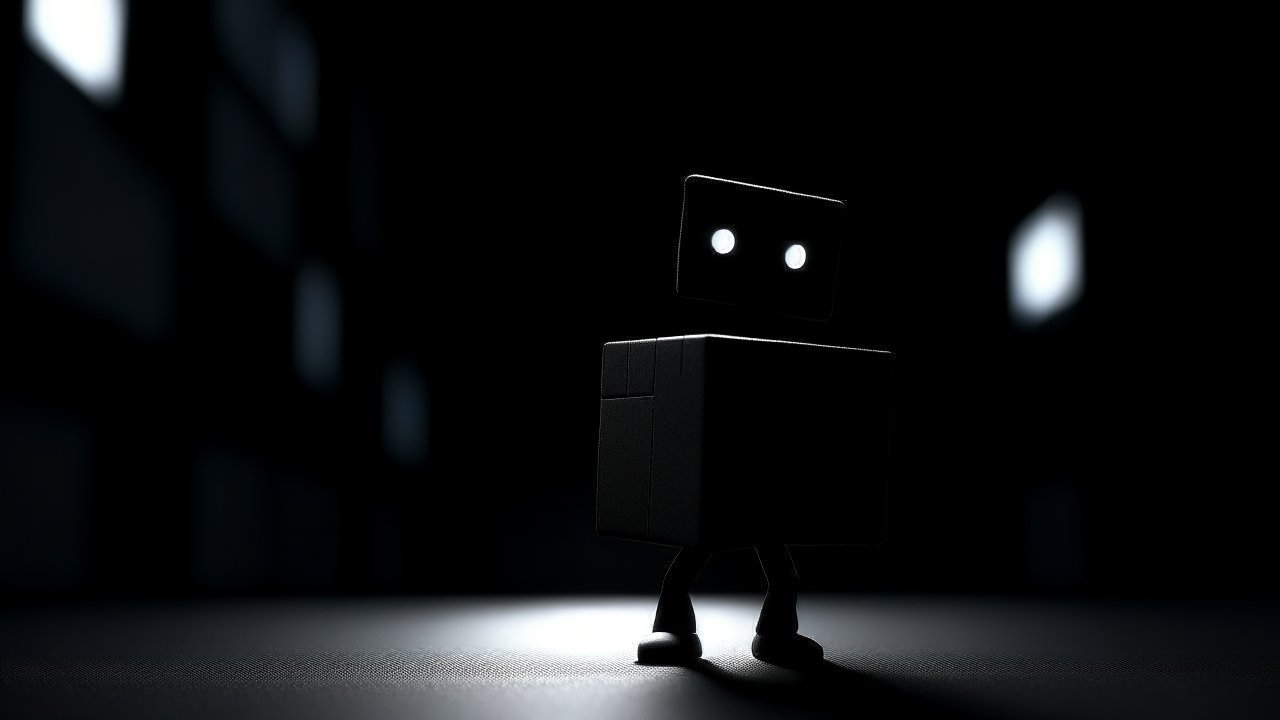 Minimalist Robot Silhouette in Dark Room