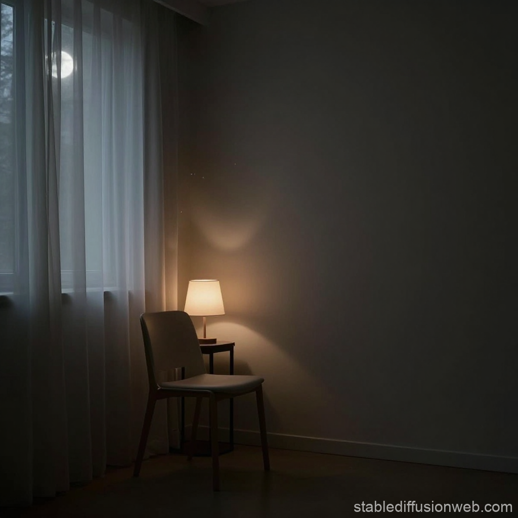 Minimalist Room with Chair and Soft Lamp Light at Night