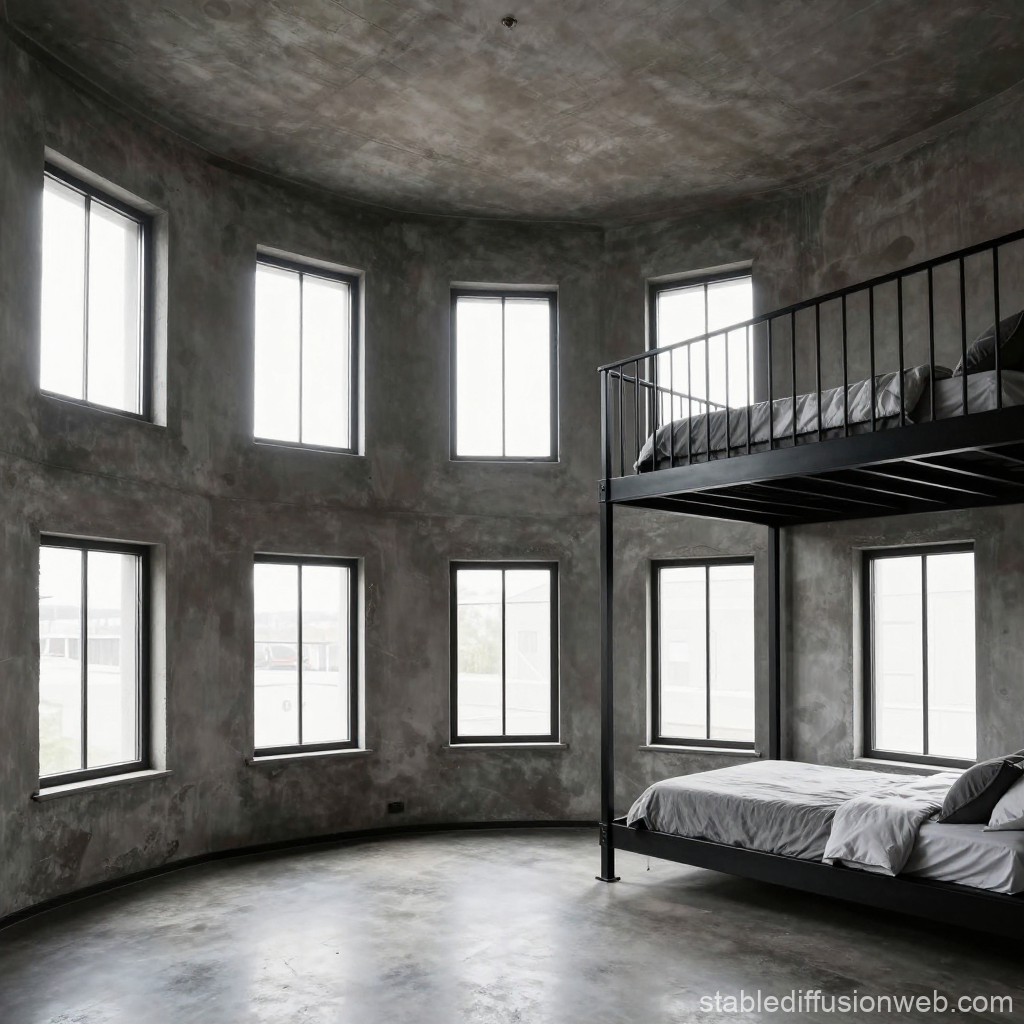 Minimalist Round Room with Industrial Bunk Bed