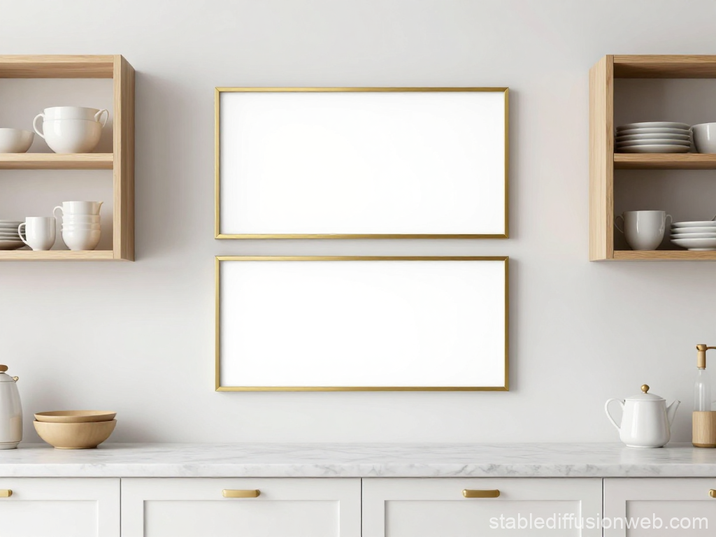 Minimalist Scandinavian Kitchen Interior with Empty Frames