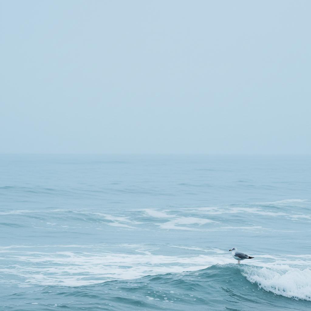 Minimalist Seascape with a Lone Seagull