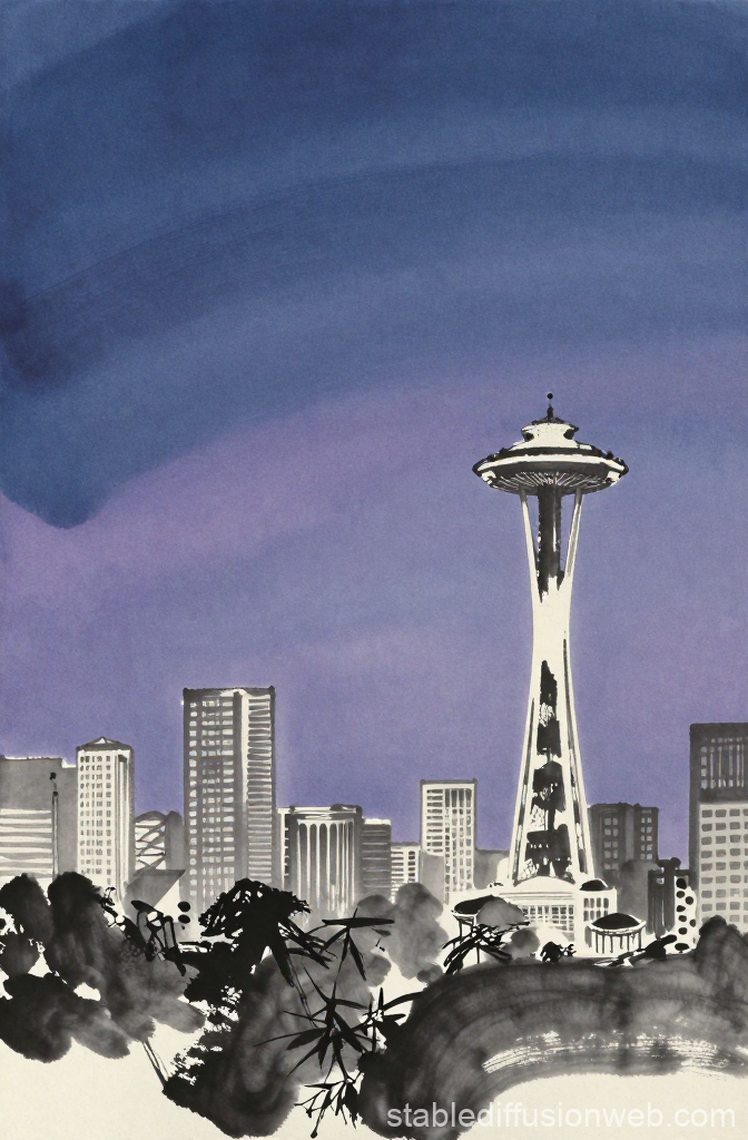 Minimalist Seattle Skyline with Space Needle at Dusk