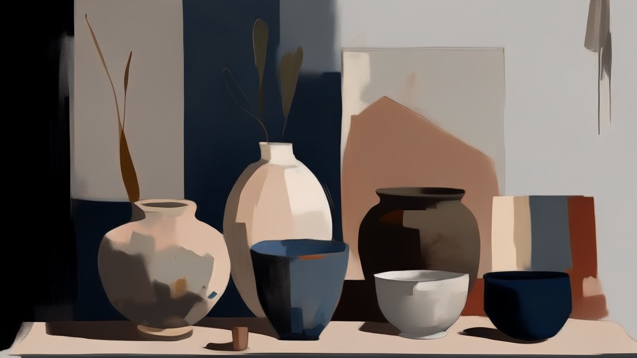 Minimalist Still Life with Vases and Bowls