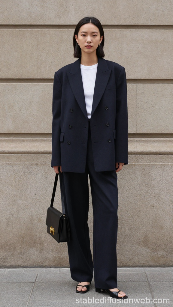 Minimalist Street Style with Oversized Black Suit