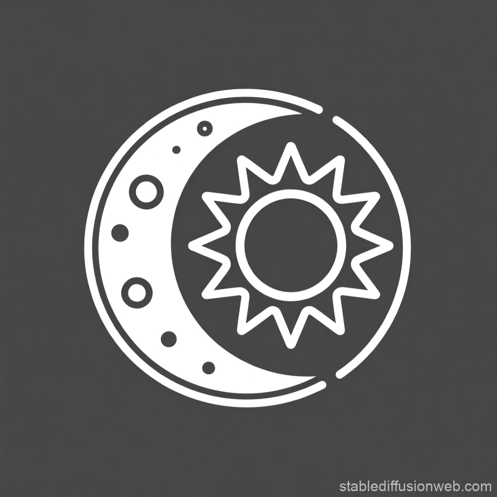 Minimalist Sun and Moon Icon in White Outline
