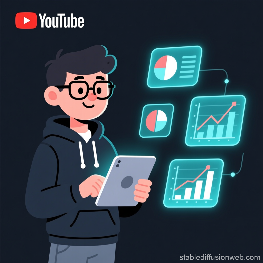 Minimalist Tech Analyst Mascot with Digital Data Visualization