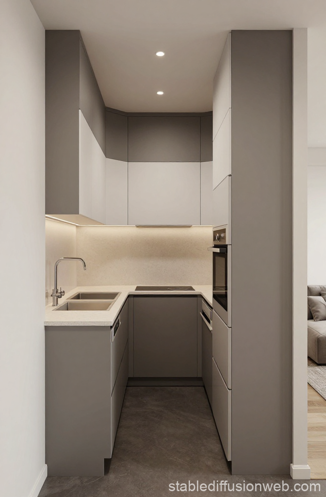 Minimalist U-Shaped Kitchen with Neutral Tones