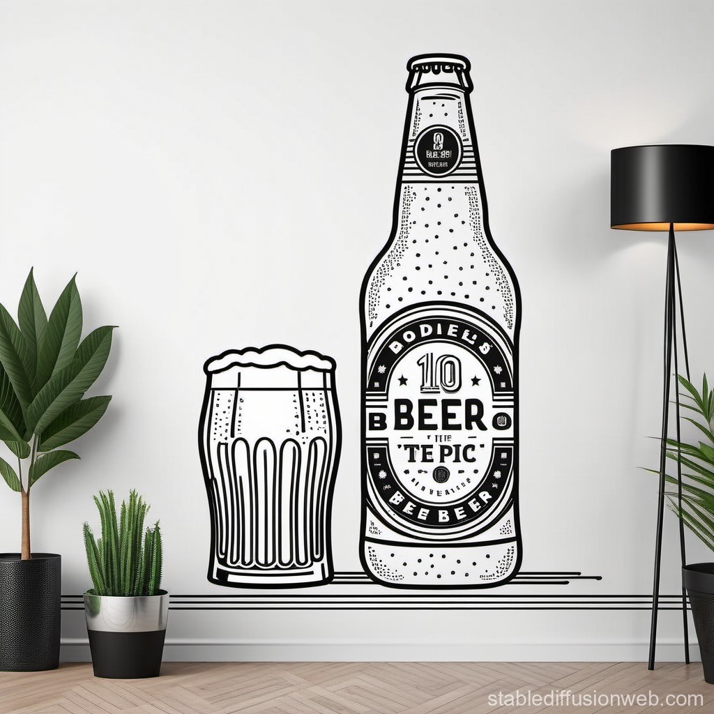 Minimalist Wall Art of Beer Bottle and Glass