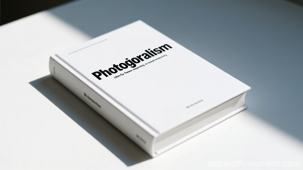Minimalist White Book Titled Photorealism on White Surface