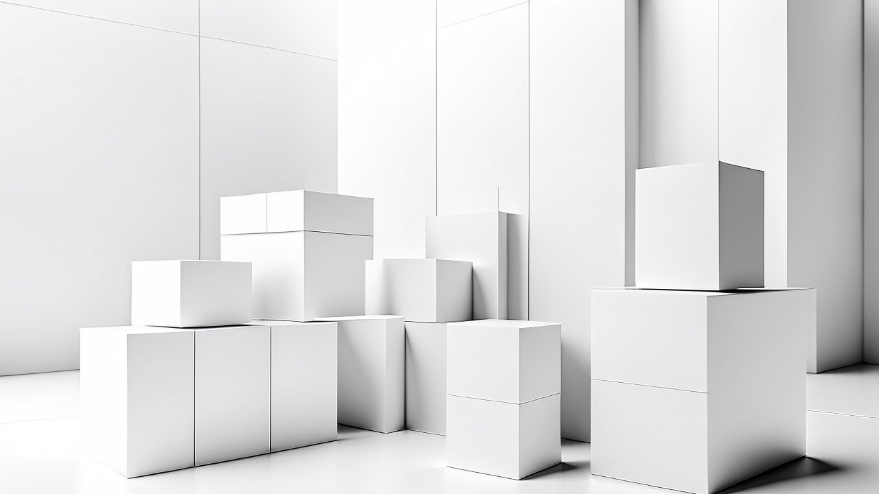 Minimalist White Cubes in a Bright Room