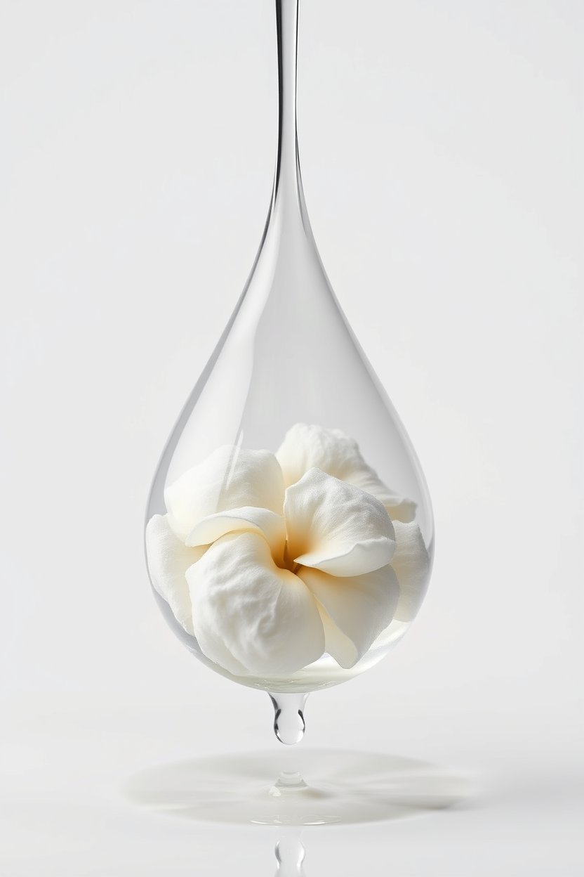 Minimalist White Flower Encased in a Glass Droplet