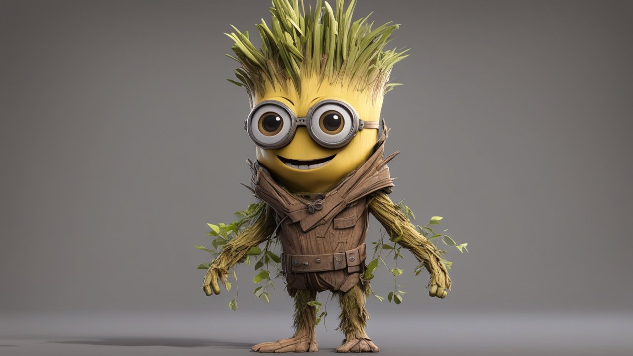 Minion Character with Nature-Inspired Wooden Costume