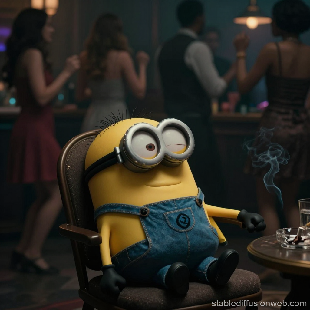 Minion Relaxing at a Dark Party Scene