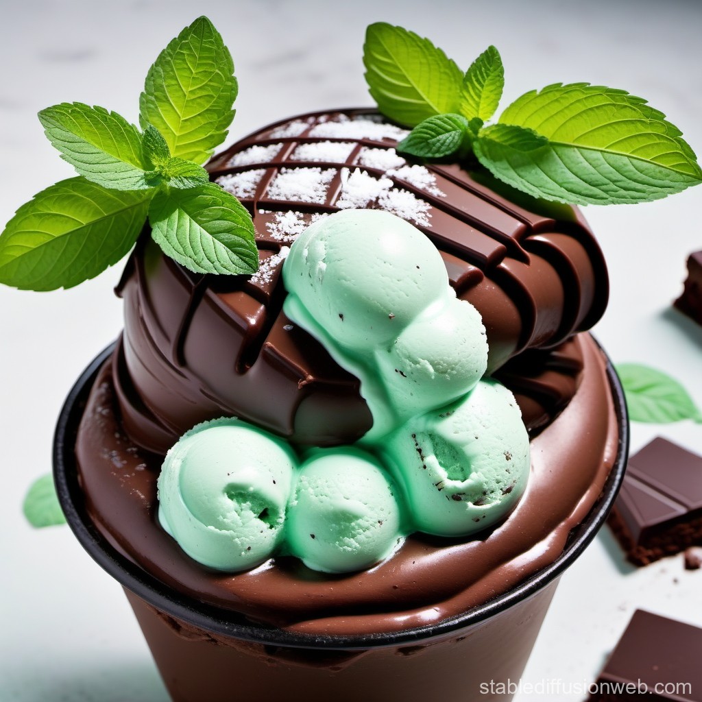 Mint Chocolate Dessert with Fresh Mint Leaves