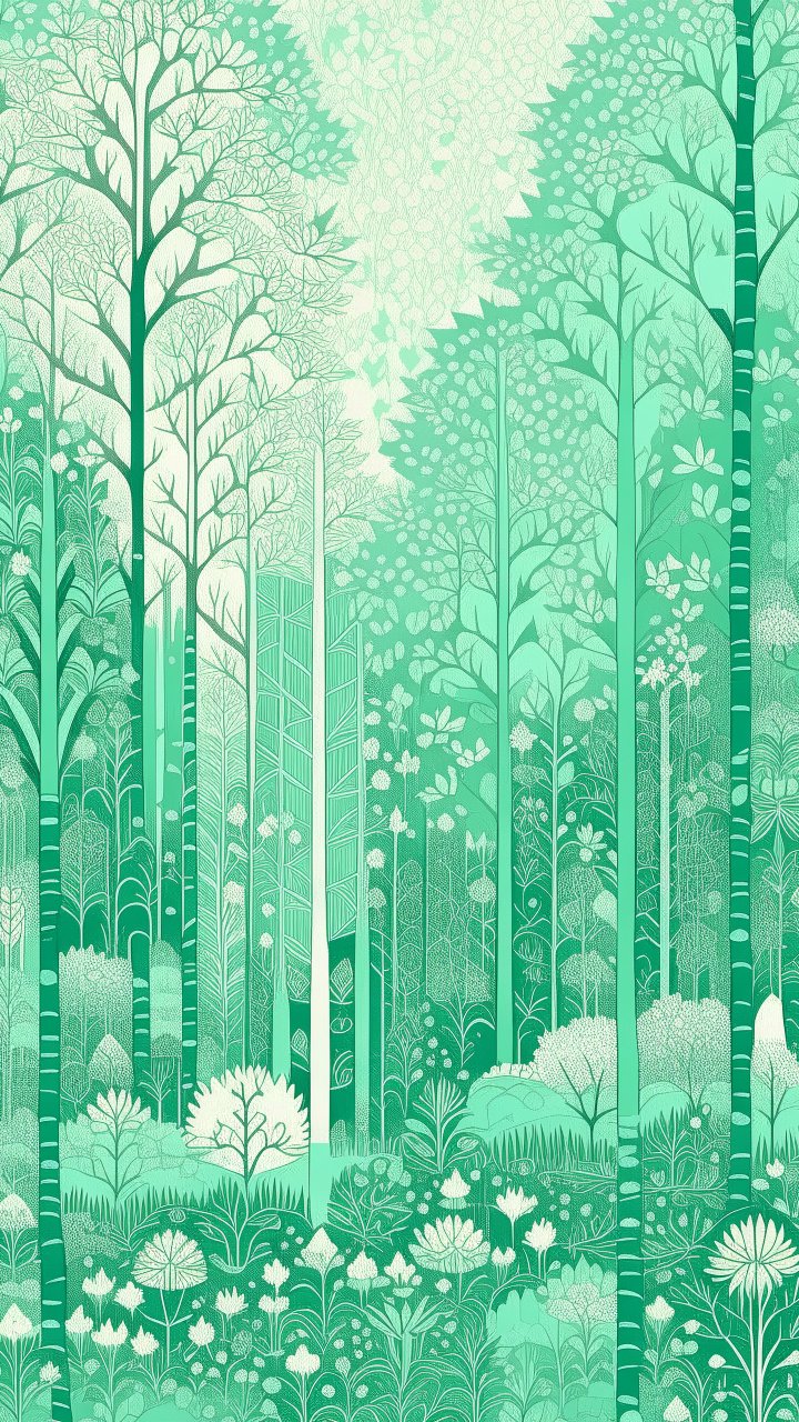 Mint Green Stylized Winter Forest Illustration