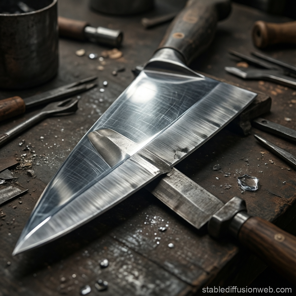 Mirror Finish Knife Blade Polishing on Workbench