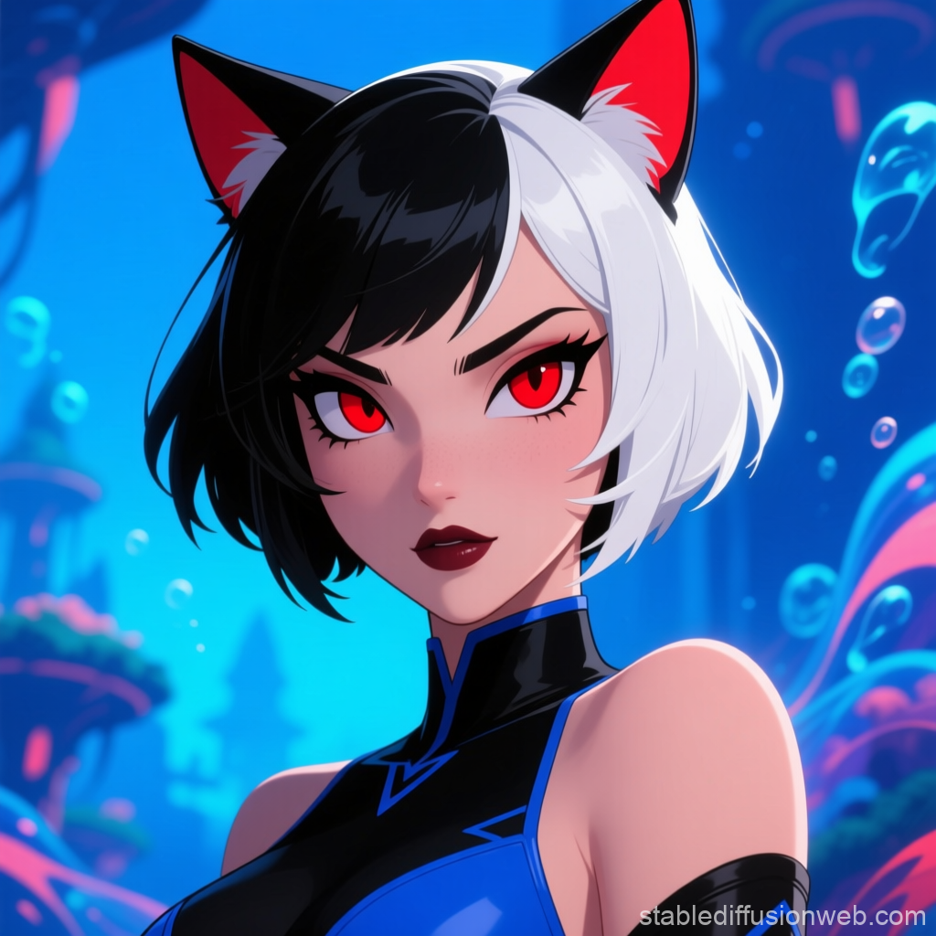 Mischievous Anime Woman with Cat Ears