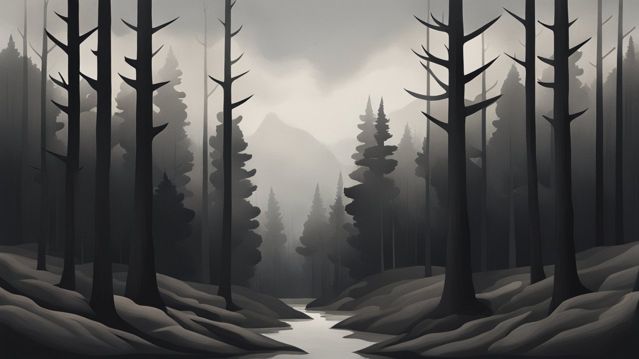 Misty Forest Landscape with a Serene River