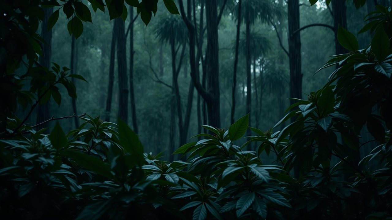 Misty Forest Scene with Lush Greenery