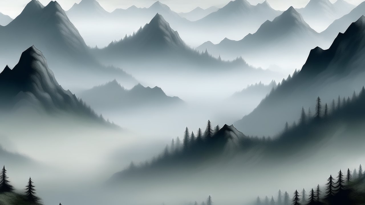 Misty Mountain Landscape in Soft Hues