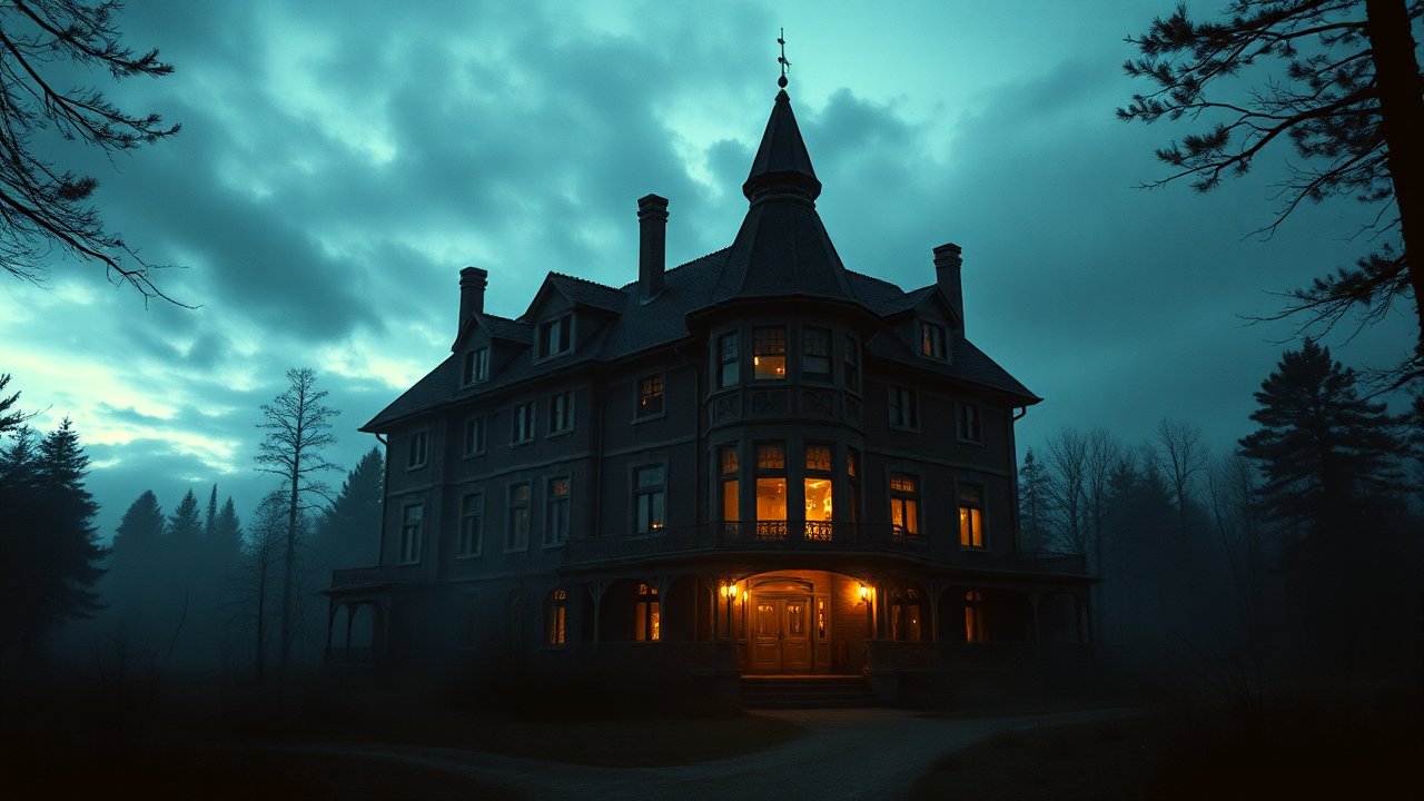 Misty Night at a Mysterious Victorian Mansion