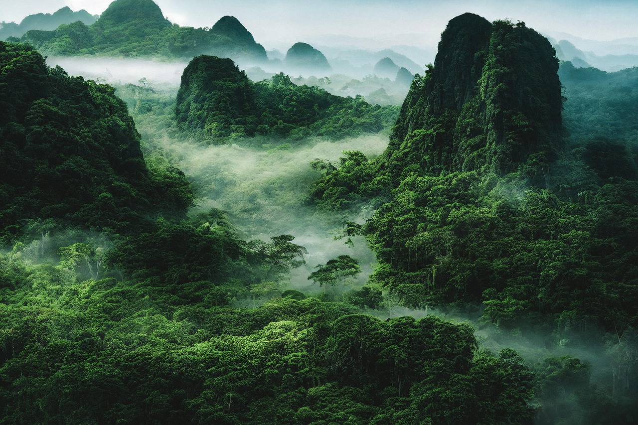 Misty Tropical Rainforest Mountains