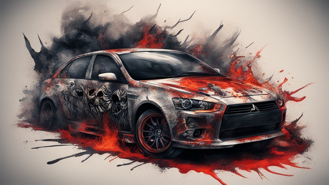 Mitsubishi Lancer X with Fiery Artistic Design