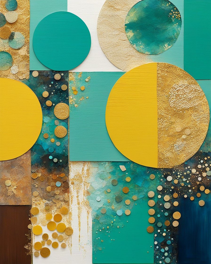 Mixed Media Abstract with Geometric Circles and Textured Layers