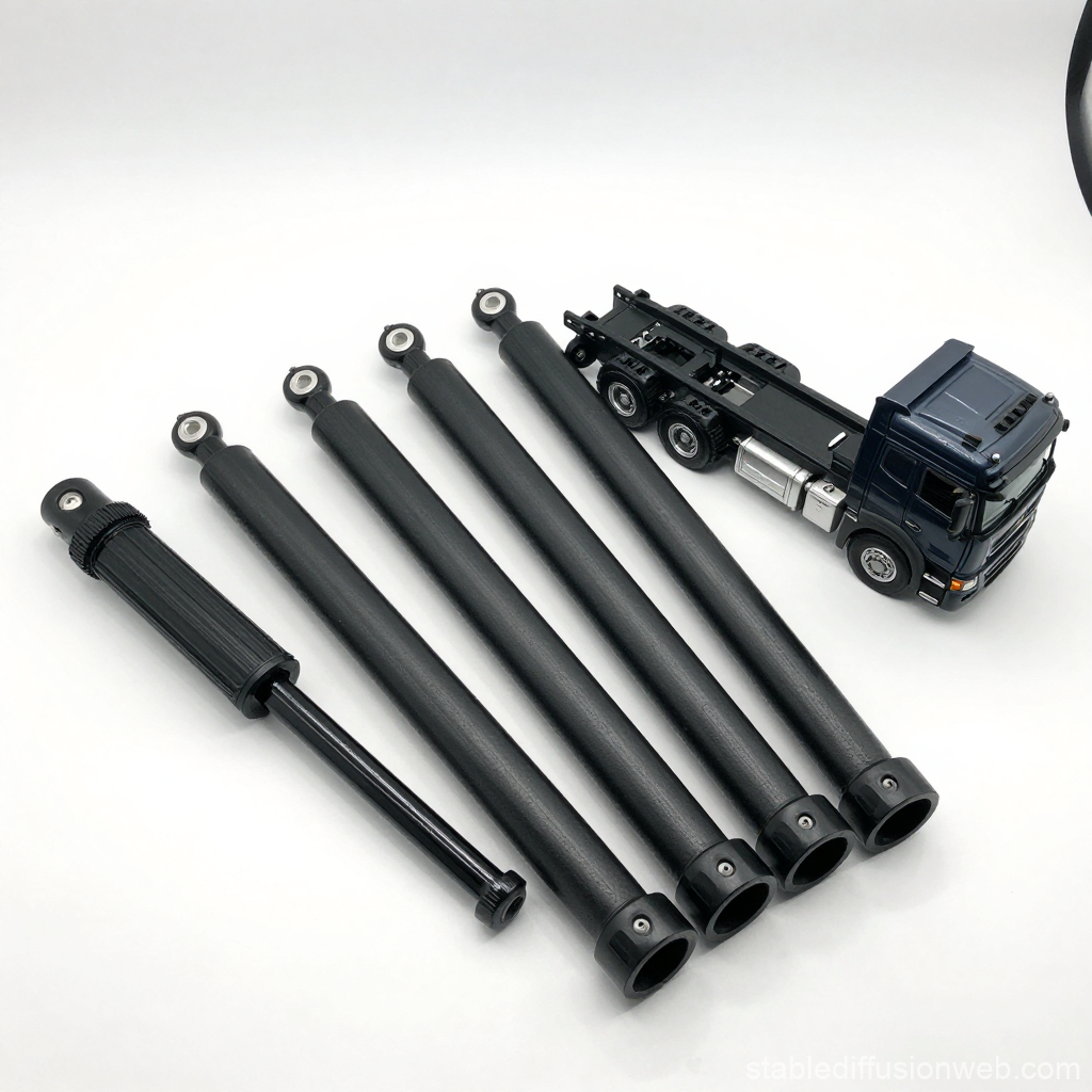 Model Truck with Shock Absorbers on White Background