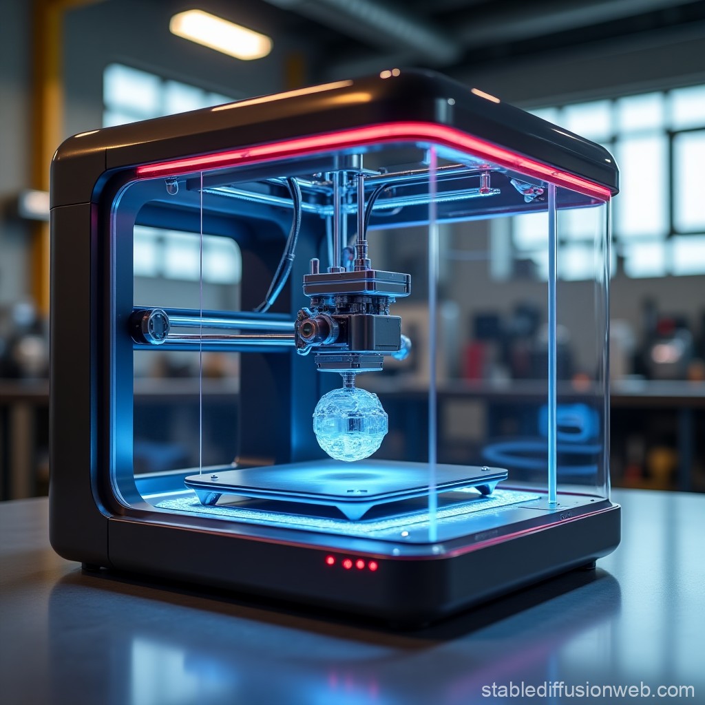 Modern 3D Printer Creating a Transparent Object