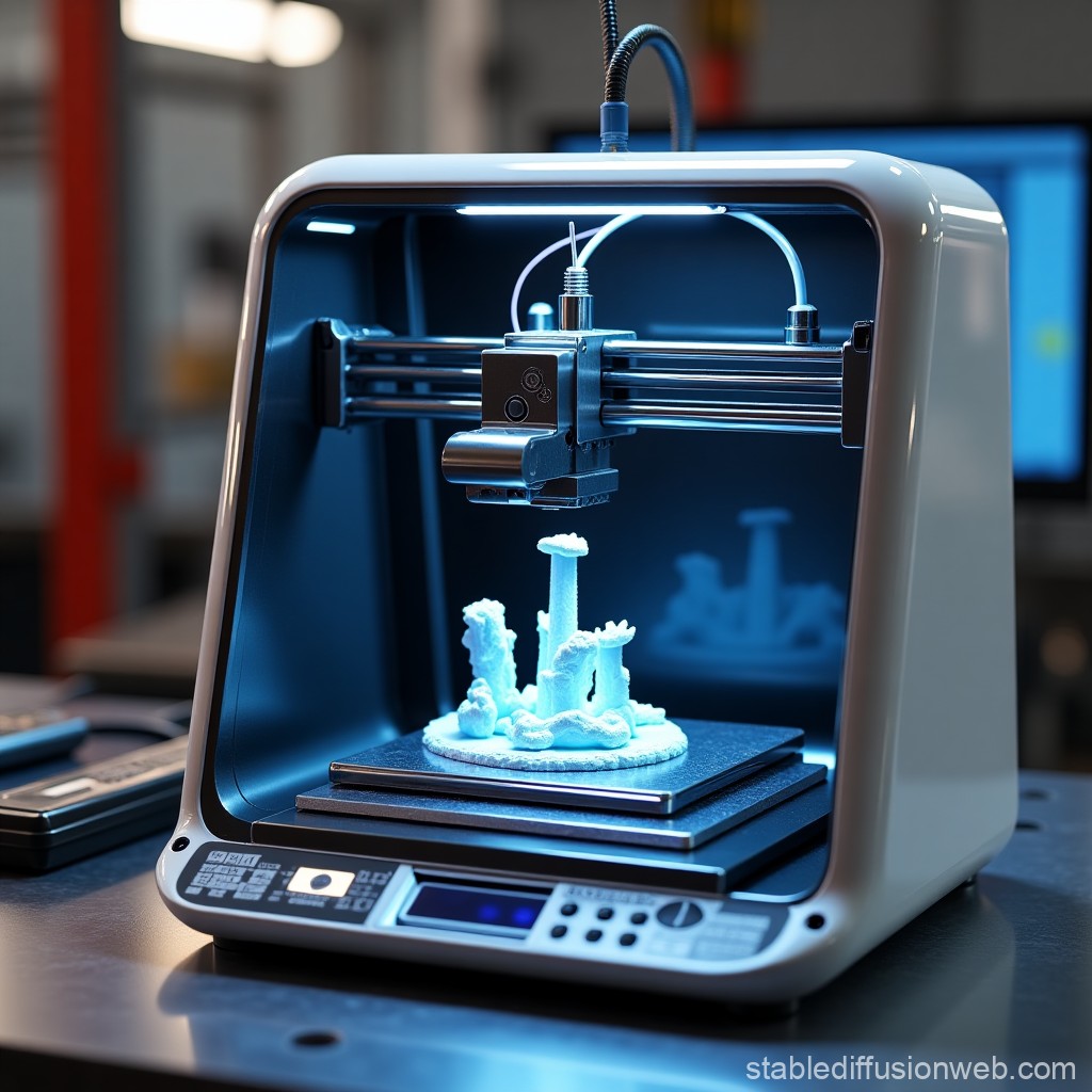 Modern 3D Printer Creating Detailed Miniature Model