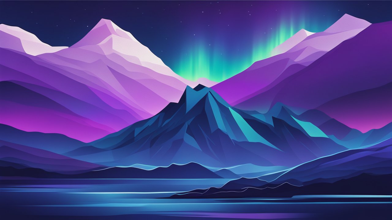 Modern Abstract Northern Lights Over Purple Mountains