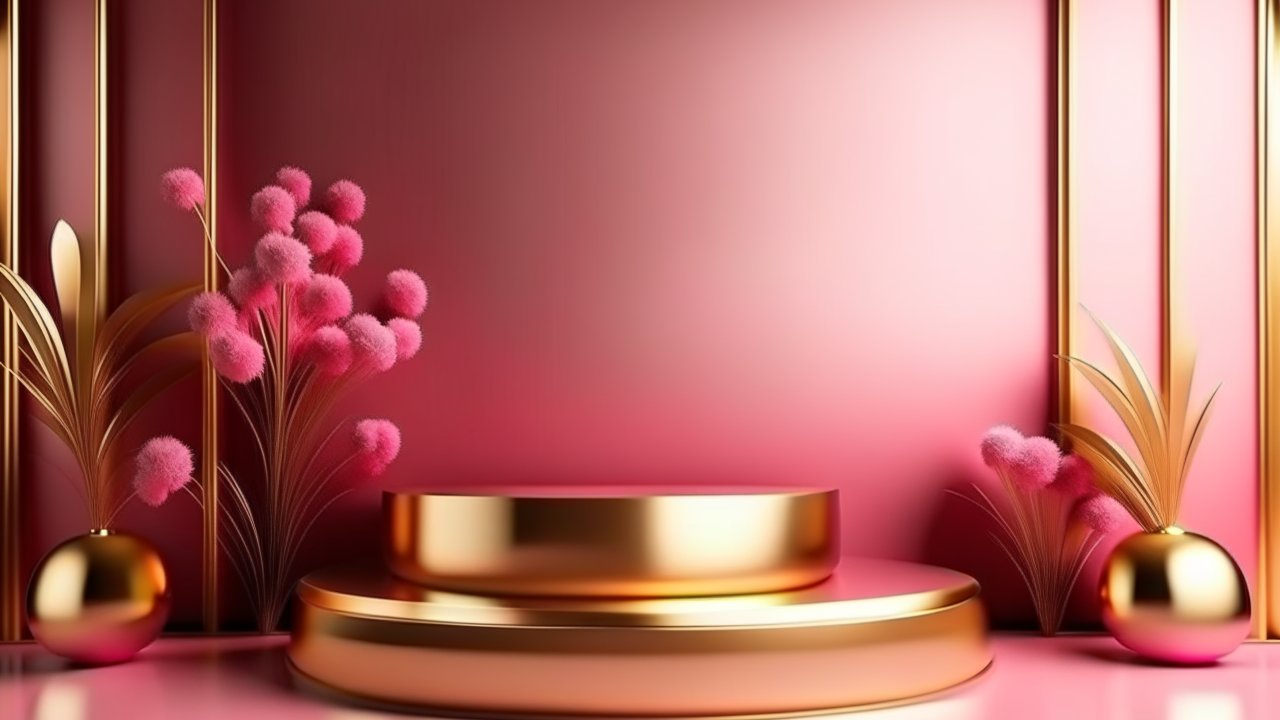 Modern Abstract Pink and Gold Display Podium
