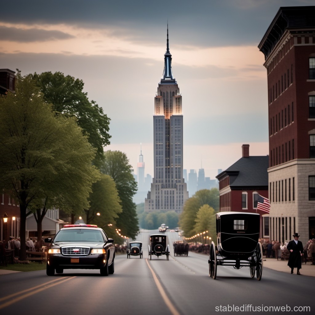 Modern and Vintage Cars on a City Street with Empire State Building