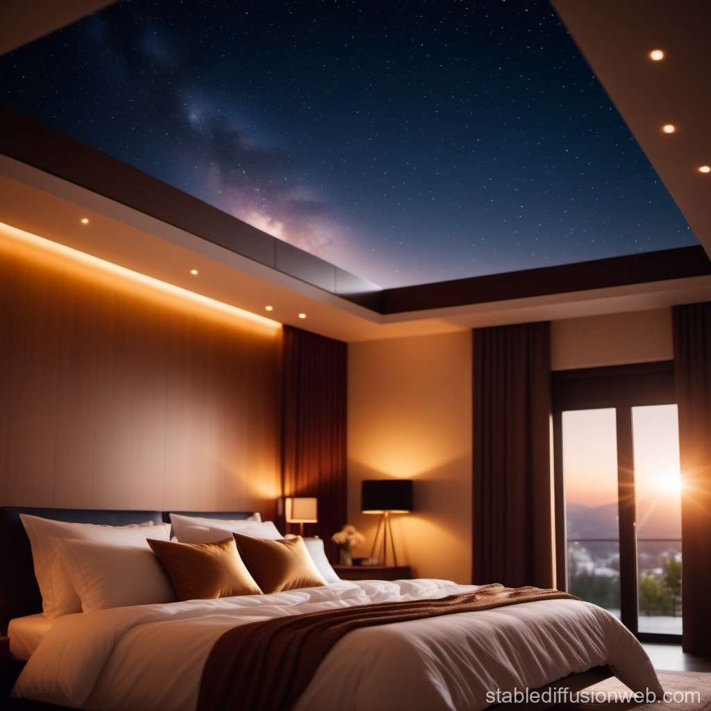Modern Bedroom with Starry Night Sky Ceiling