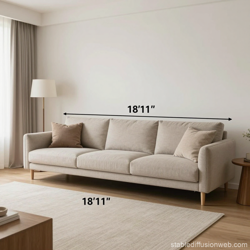 Modern Beige Sofa Measuring 18'11" in Minimalist Living Room