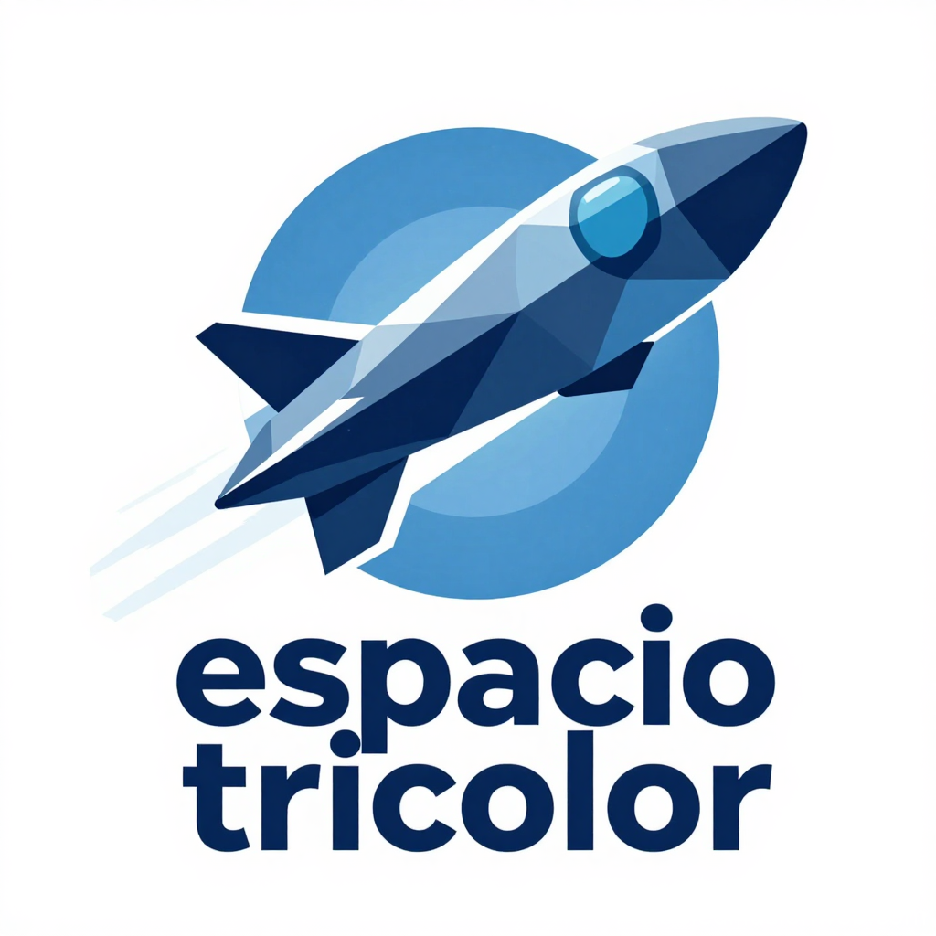 Modern Blue Spaceship Logo with 'espacio tricolor' Text