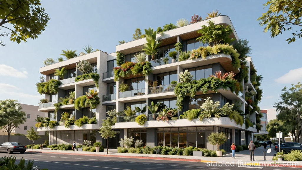 Modern Building with Lush Vertical Gardens